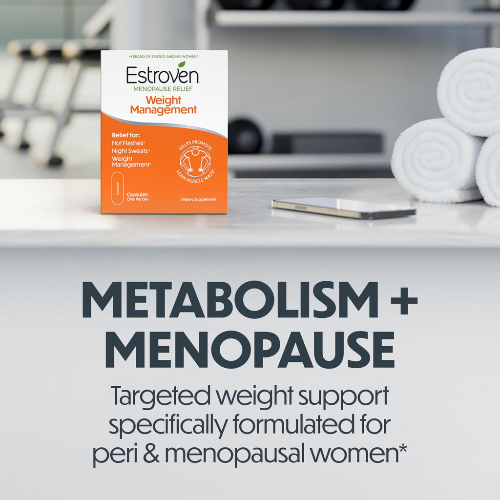Estroven Weight Management for Menopause Relief - 30 Ct. - Clinically Proven Ingredients Help Manage Weight, Provide Night Sweats & Hot Flash Relief* Drug-Free & Gluten-Free Caplets