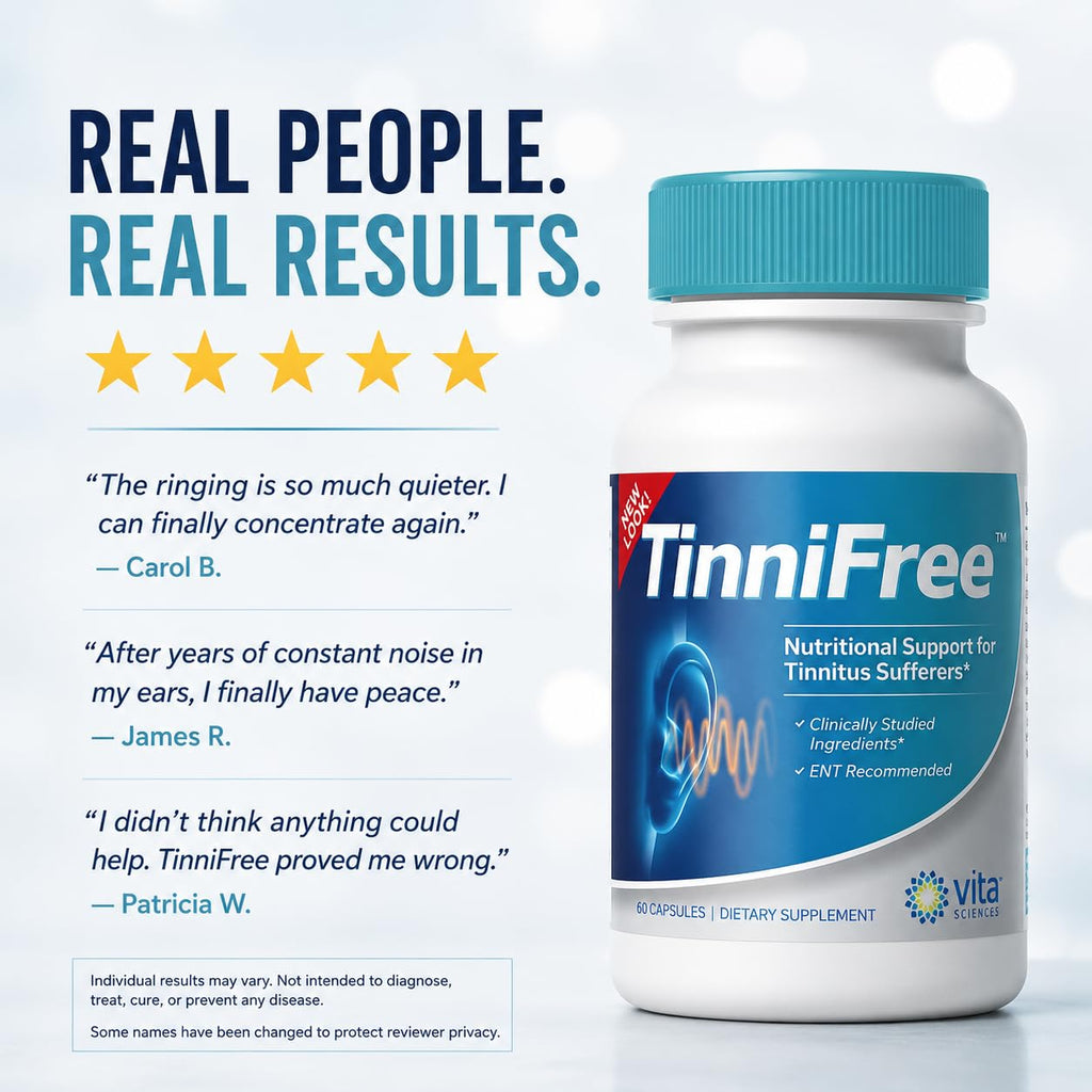TinniFree Ear & Hearing Support Supplement | 23 Premium Ingredients | Ginkgo Biloba, CoQ10, Magnesium & B12 | Supports Ear Wellness | 60 Capsules