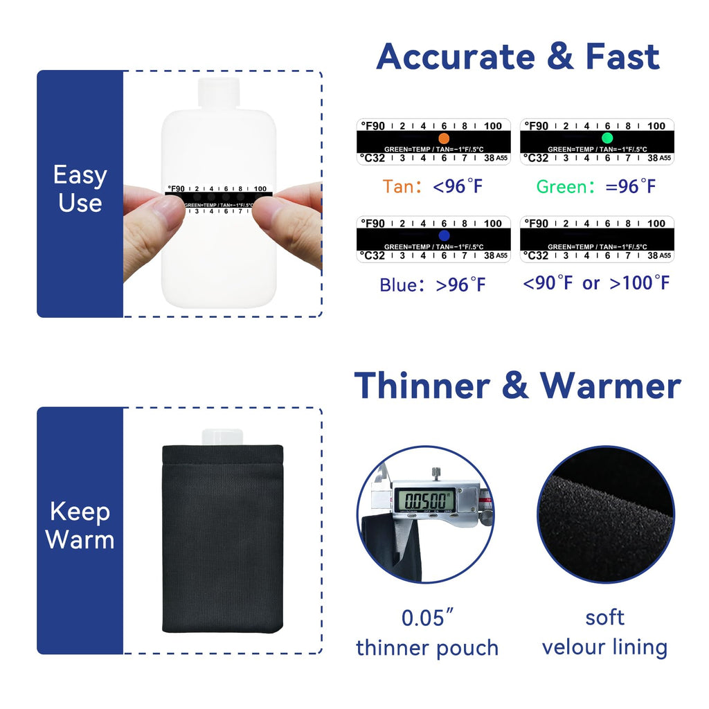 Complete Urine Test Kit - 3.5 oz Translucent Smaller Bottle, Hidden Non-Falling Leg Strap, High Elasticity, Urine Test Thermometer Label and Bag