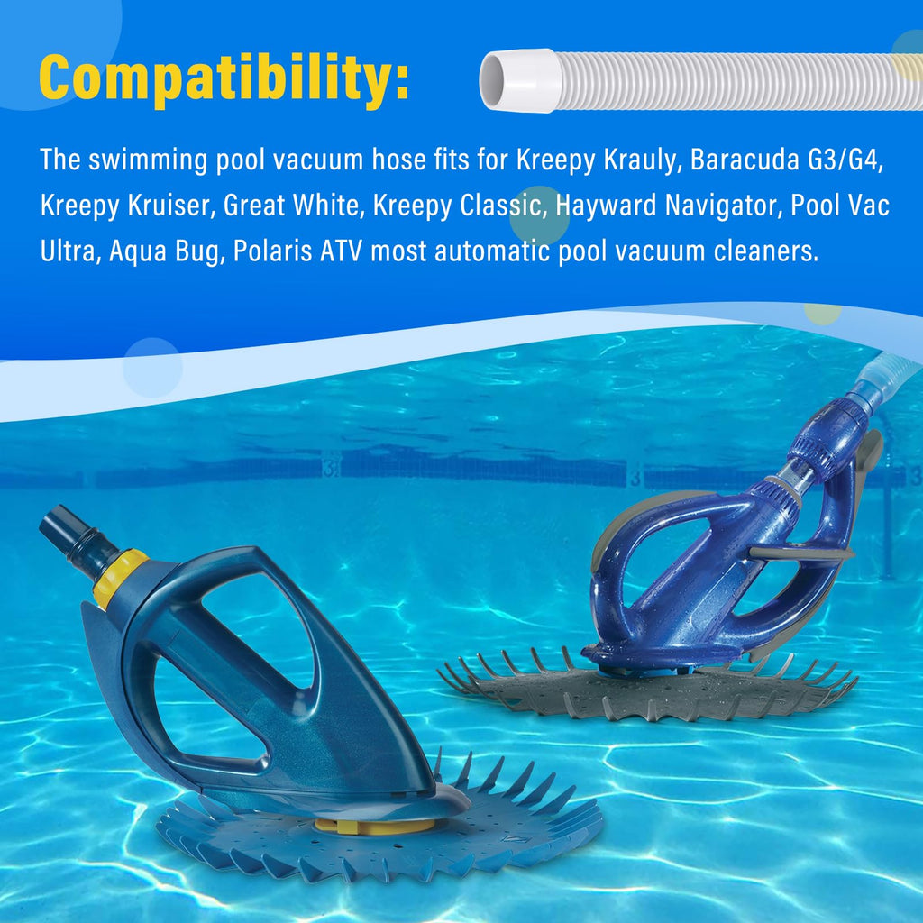 Universal Pool Vacuum Hose 48" Long Fit for Kreepy Krauly, Baracuda G3/G4, Hayward Navigator, Pool Vac Ultra and Most Automatic Pool Vacuum Cleaners, Swimming Pool Cleaner Suction Hose, 3 Pack