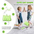 Mini Broom with Dustpan for Kids, 28-in Handle Kids Broom and Dustpan Set for Toddlers Cat-Shaped Children Broom and Cleaning Set Boys Girls Small Housekeeping Helper Set, Green