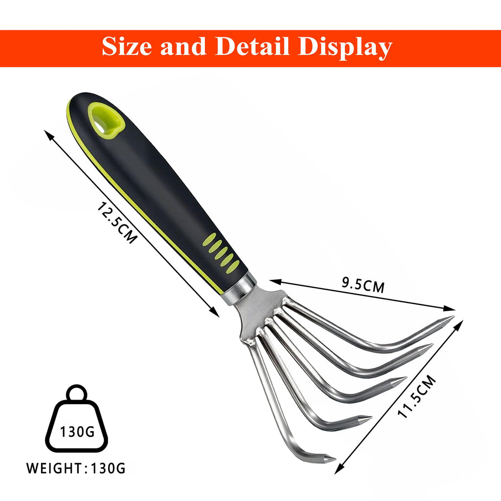 SHANFEEK Garden Rake 5-Claw Landscape Dethatcher Thatching Beach Combing Rake for Digging Clam Shell Defoliation Hoe Garden Tool for Loosen The Soil (Green)