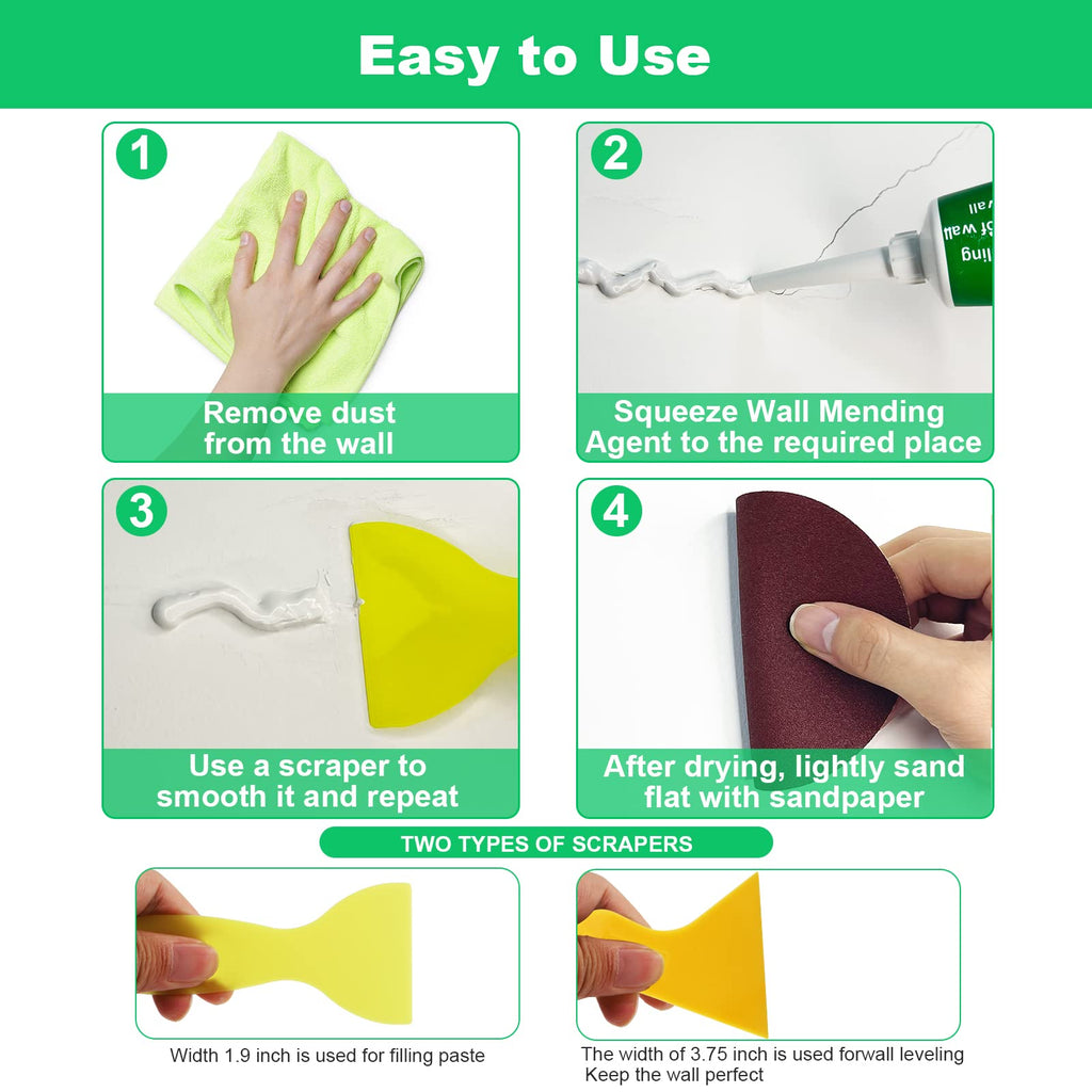 Drywall Repair Kit, 2 Pack Spackle Wall Repair Patch Kit with Scraper, Wall Mending Agent Large Hole Drywall Patch, Easy to Fill Holes in Home Wall and Quick Repair Crack, Plaster Wall Repair