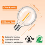 GvvooHome 25 Pack G40 LED Replacement Light Bulbs, Waterproof Clear Globe Light Bulb E12 Screw Base for Outdoor String Lights, Patio Cafe Décor, Dimmable, Warm White