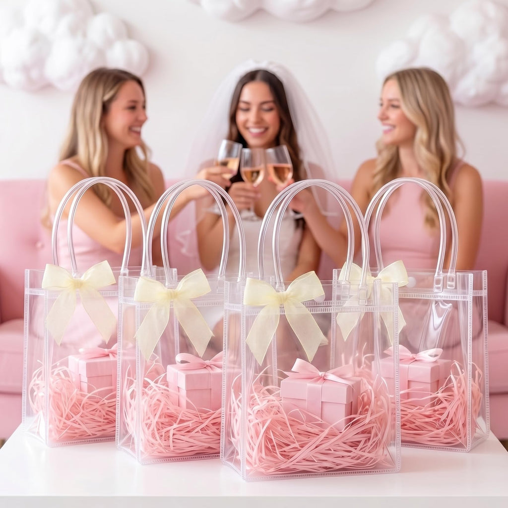 MAQIHAN Clear PVC Gift Bags with Handles - 20PCS Small Party Favor Bags Transparent Party Favour Plastic Gift Bag Tote Goodie Bag Bulk Pvc Plastic Bags with Handles for Gifts(Small Size 5.9 x 7.8 In)