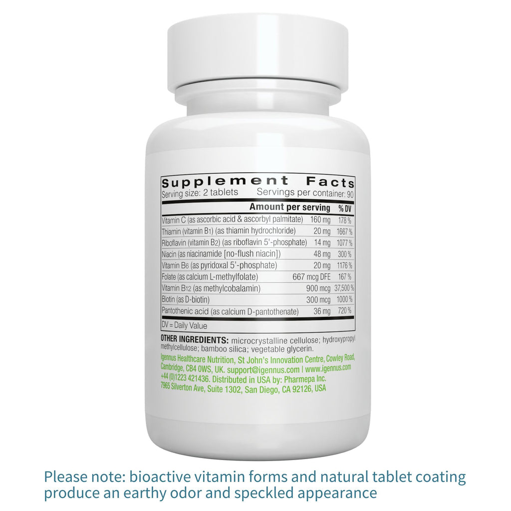 Igennus Super B-Complex Methylated B-Vitamins, MTHFR Supplement with Methylfolate & B12 Methylcobalamin, High Bioavailability & Potency, Vegan, Lab Verified, 180 Small Tablets