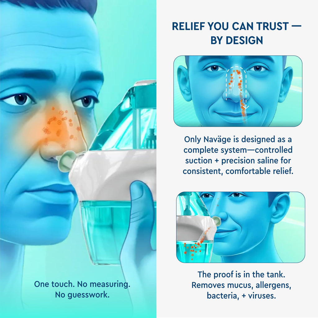Navage® Nasal Irrigation System Deluxe Bundle, Nose Cleaner for Congestion Relief w/ 30 SaltPods, Storage Caddy, Black Travel Bag & Batteries ($137 Value). Sinus Rinse for Clinically Proven Benefits
