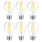 Ascher 60 Watt Equivalent, E26 LED Filament Light Bulbs, Daylight White 4000K, Non-Dimmable, Classic Clear Glass, A19 LED Light Bulb with 80 CRI, Pack of 6