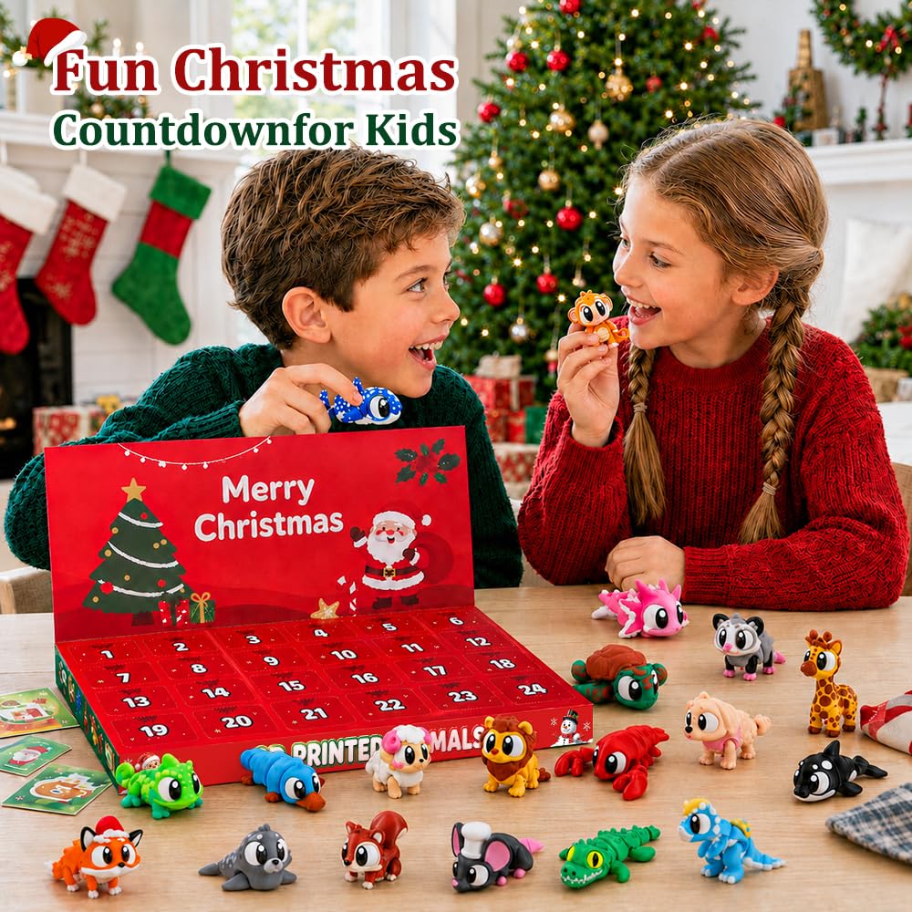 JOICEE 2026 Christmas Advent Calendar with Mini 3D Printed Animals Toys