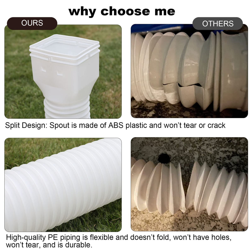 plusgutter 11.5ft Long Gutter Downspout Extensions Flexible, 4" Diameter Drain Downspout Extender, Down Spout Drain Extender for Rainwater Drainage, Extendable from 2.6ft to 11.5ft(White)
