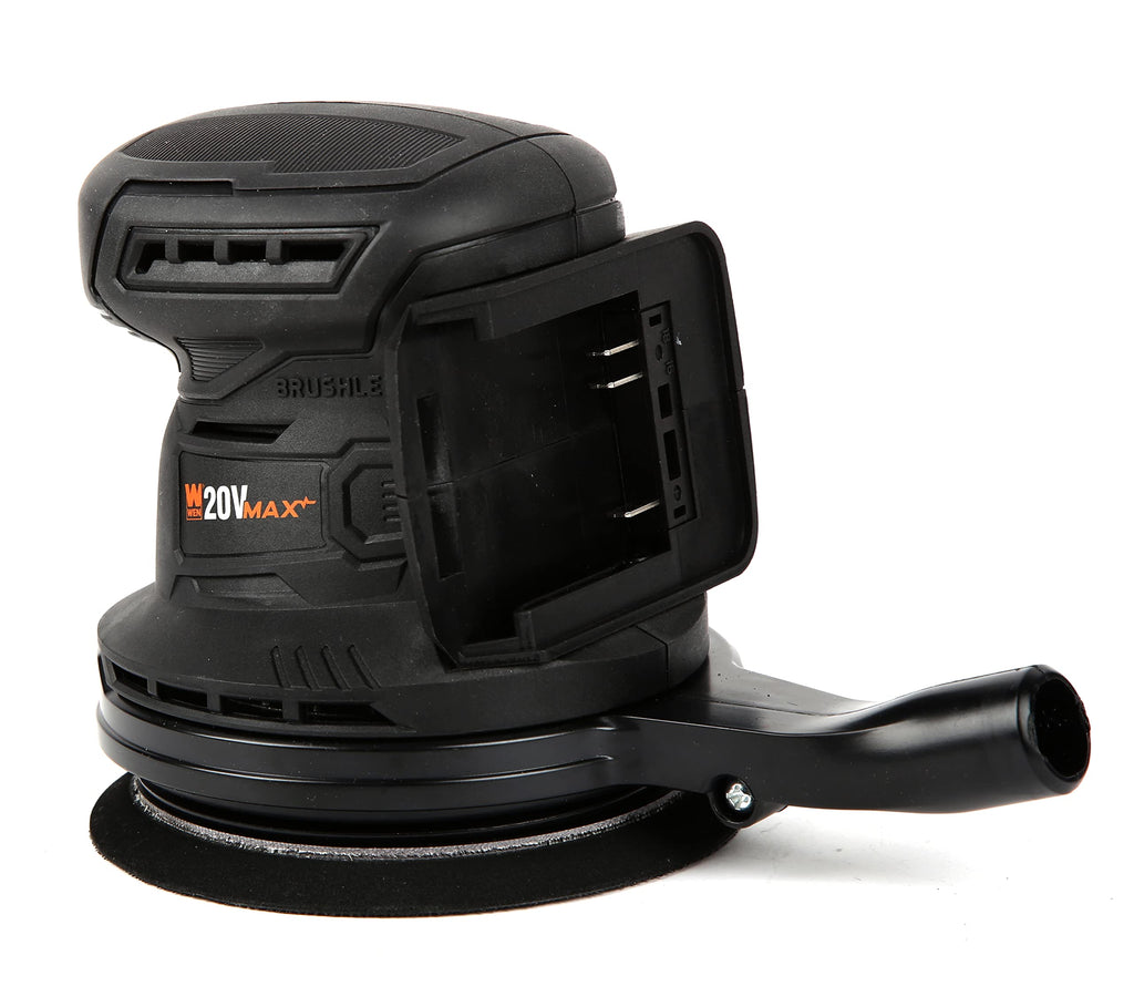 WEN Cordless Orbital Sander, Brushless with 5-Inch Random Orbit Pad, 20V Max 2.0 Ah Lithium-Ion Battery and Charger (20405),Black