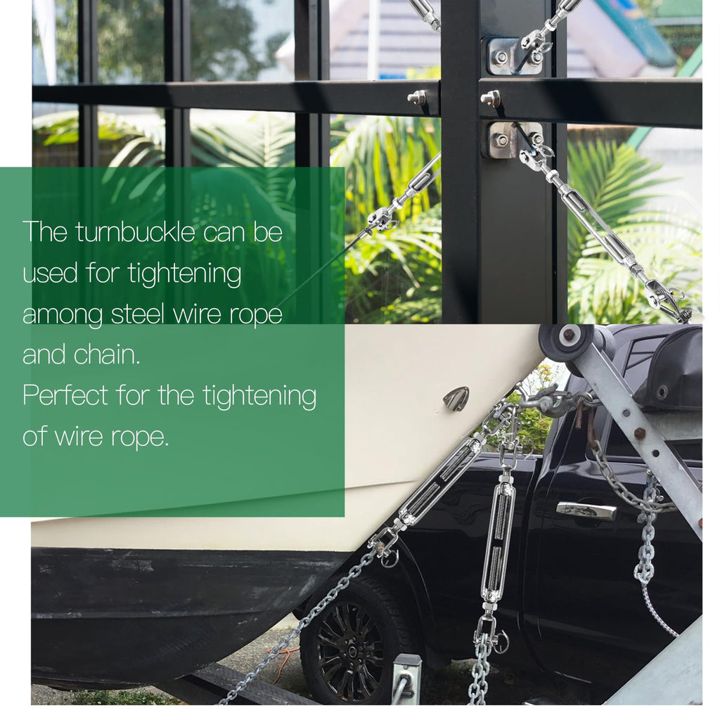 Jamiikury 3PCS M6 Jaw Jaw Turnbuckle Stainless Steel Jaw and Jaw Turnbuckle, Jaw Jaw Closed Body Marine Turnbuckle, Durable for Wire Rope Cable (M6, Jaw & Jaw)