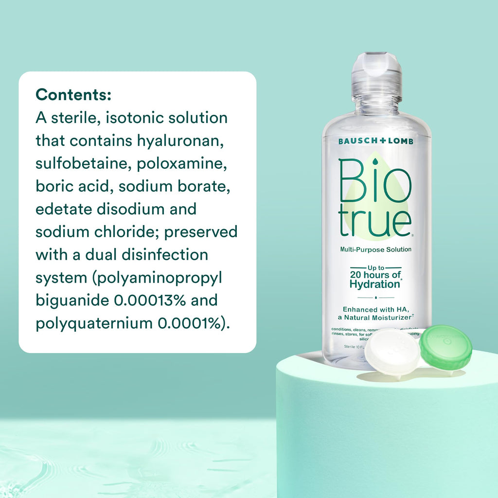 Biotrue Contact Solution, Multi-Purpose Solution with Lens Case, Cleans, Conditions, Hydrates, Disinfects, Removes Protein, Dirt & Debris, Contact Lens Cleaner & Storage, 10 Fl Oz (Pack of 1)