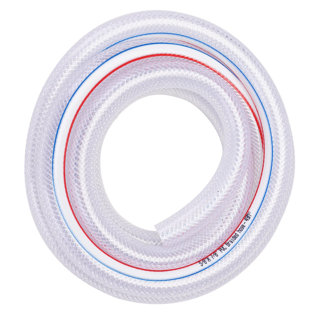DERPIPE Soft Braided PVC Tubing - 5/8" x 7/8" OD High Pressure Clear Flexible PVC Tube Reinforced Vinyl Hose for Water, Oil with 2pcs Hose Clamps (10Ft)