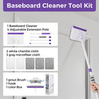 wlich Baseboard Cleaner Tool with Handle 2.0, 60" Extendable Long Handle, Dust Trapping and Locking, 5 Reusable Pads, Purple Base Boards Cleaning Tool for Moldings, Wall, Floor, Bathroom, Kitchen