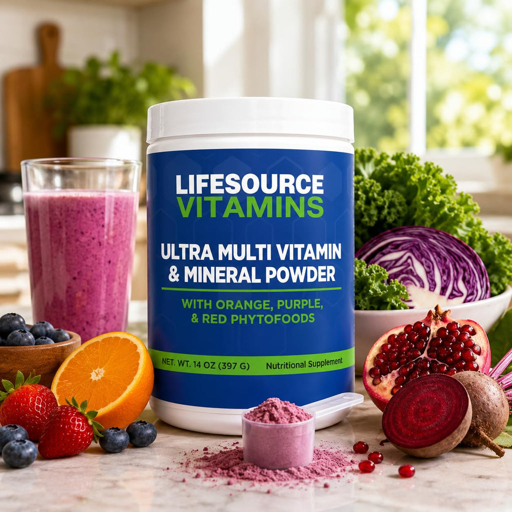 LifeSource Vitamins Ultra Multi Vitamin & Mineral Powder w/Phytos Reds Phyto Purples and Phyto Oranges - 30 Day Supply