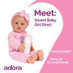 Adora Sweet Baby - 11” Soft & Cuddly Baby Doll, Realistic Features, Gentle Scent, Machine Washable, Lightweight & Easy to Hold | Adorable Playmate (Girl Dino)