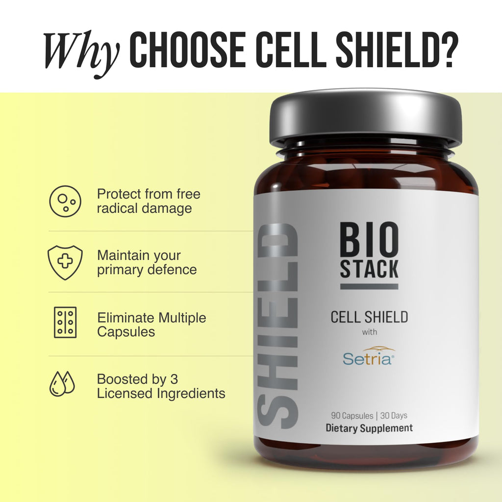 BIOSTACK Cell Shield with Setria Glutathione | Liposomal Supplement with Vitamin C, Turmeric, and C3 Curcumin Complex | Pure Reduced L-Glutathione 500mg