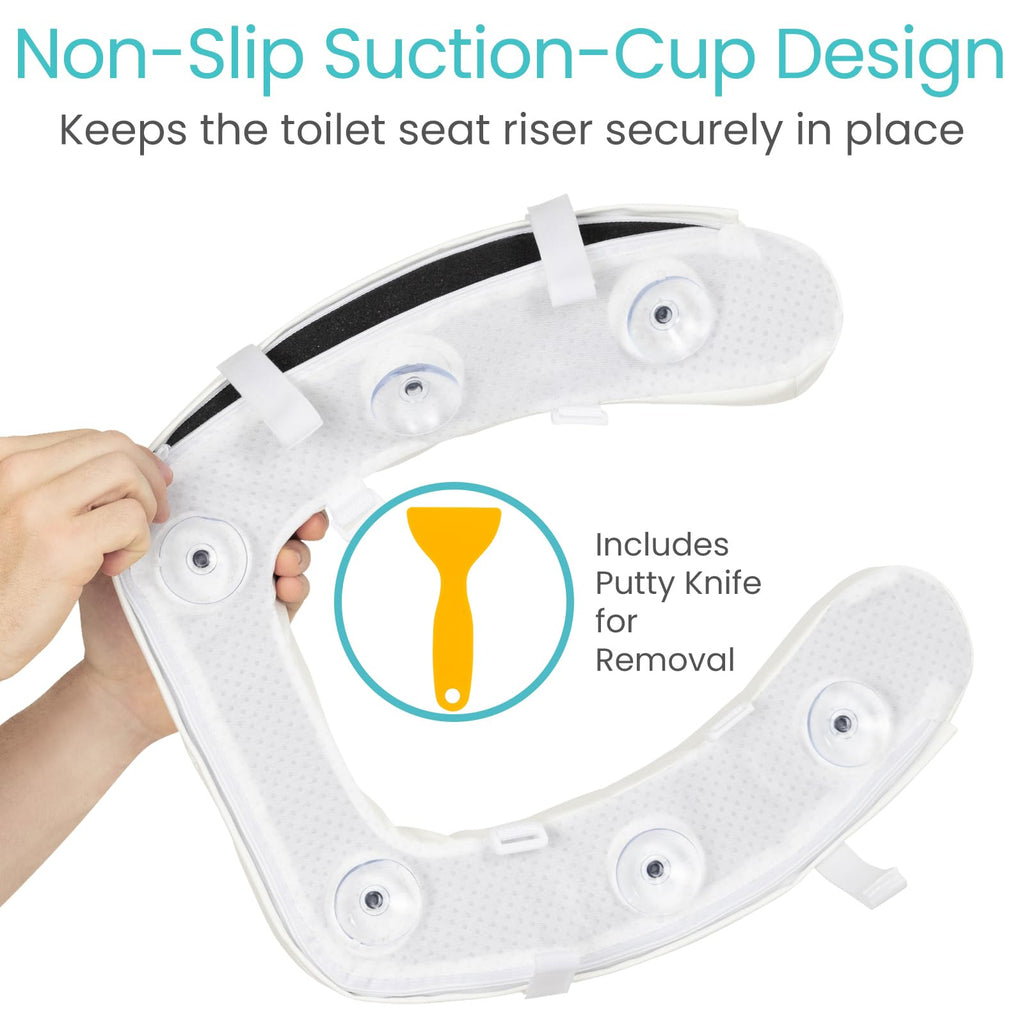 Vive Toilet Seat Riser Cushion for Seniors - Universal Fit - Raised Toilet Seat with High-Density Foam for Elongated & Standard - Firm Handle, Cushioned & Padded - Elevated Medical Handicap Lifter
