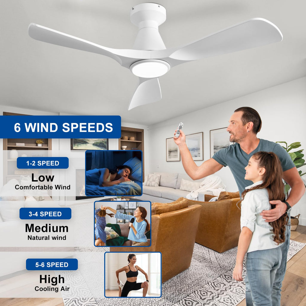 Depuley Ceiling Fans with Lights and Remote: Flush Mount Low Profile Ceiling Fan for Bedroom - Dimmable Indoor Outdoor Fan with APP Control White Timer