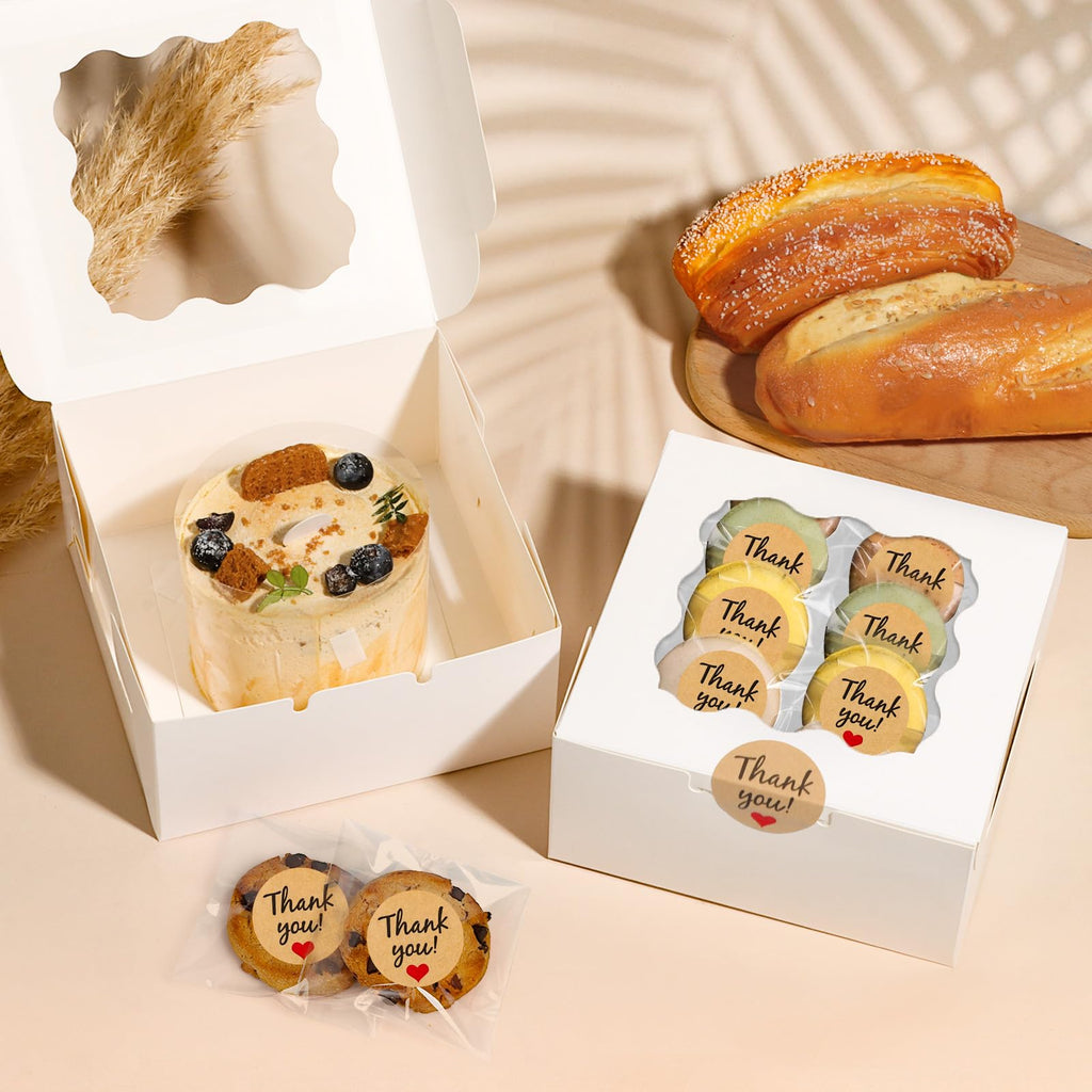 ZYFOTZUN 12 Pcs Cookie Boxes with Window, 6x6x3 inches, for Dessert Pastry