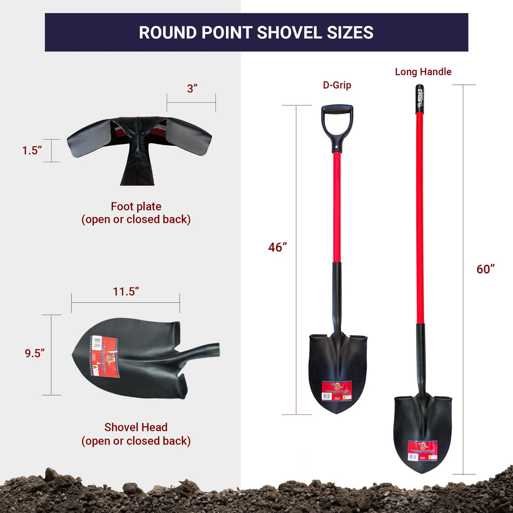 Bully Tools 14-Gauge Round Point Gardening Shovel, Fiberglass Handle