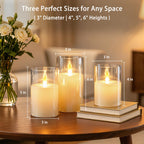TEJCOPW Flameless Candles with Remote, Set of 6 LED Pillar Candles (3" D x 4" 5" 6" H), Realistic Climbing Flame Battery Powered Candles for Home Wedding Christmas (Clear Shell Ivory)