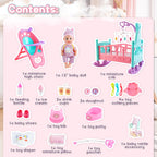 deAO 12” Baby Doll Play Set with Crib, Mobile, High Chair Feeding Accessories, Interactive Dolls for Girls Kids Pretend Play Baby Dolls 21 PCS