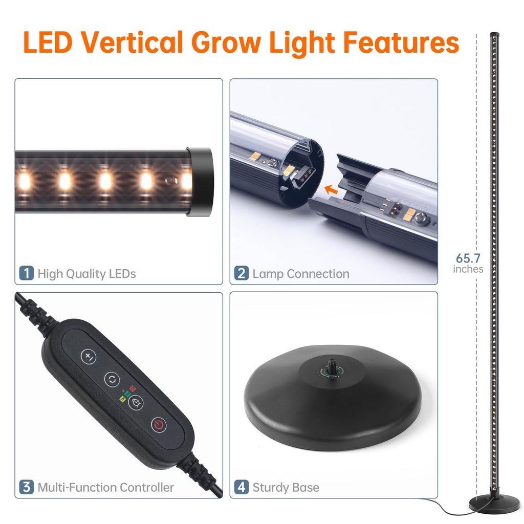 Bstrip T10 Vertical Grow Light, Full Spectrum Plant Light, 16in-65in