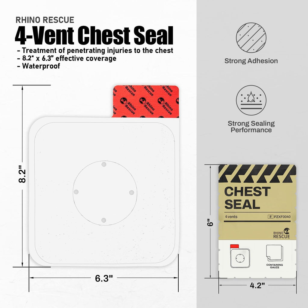 RHINO RESCUE Vented Chest Seal, IFAK Refill First Aid Supplies (6 Count)