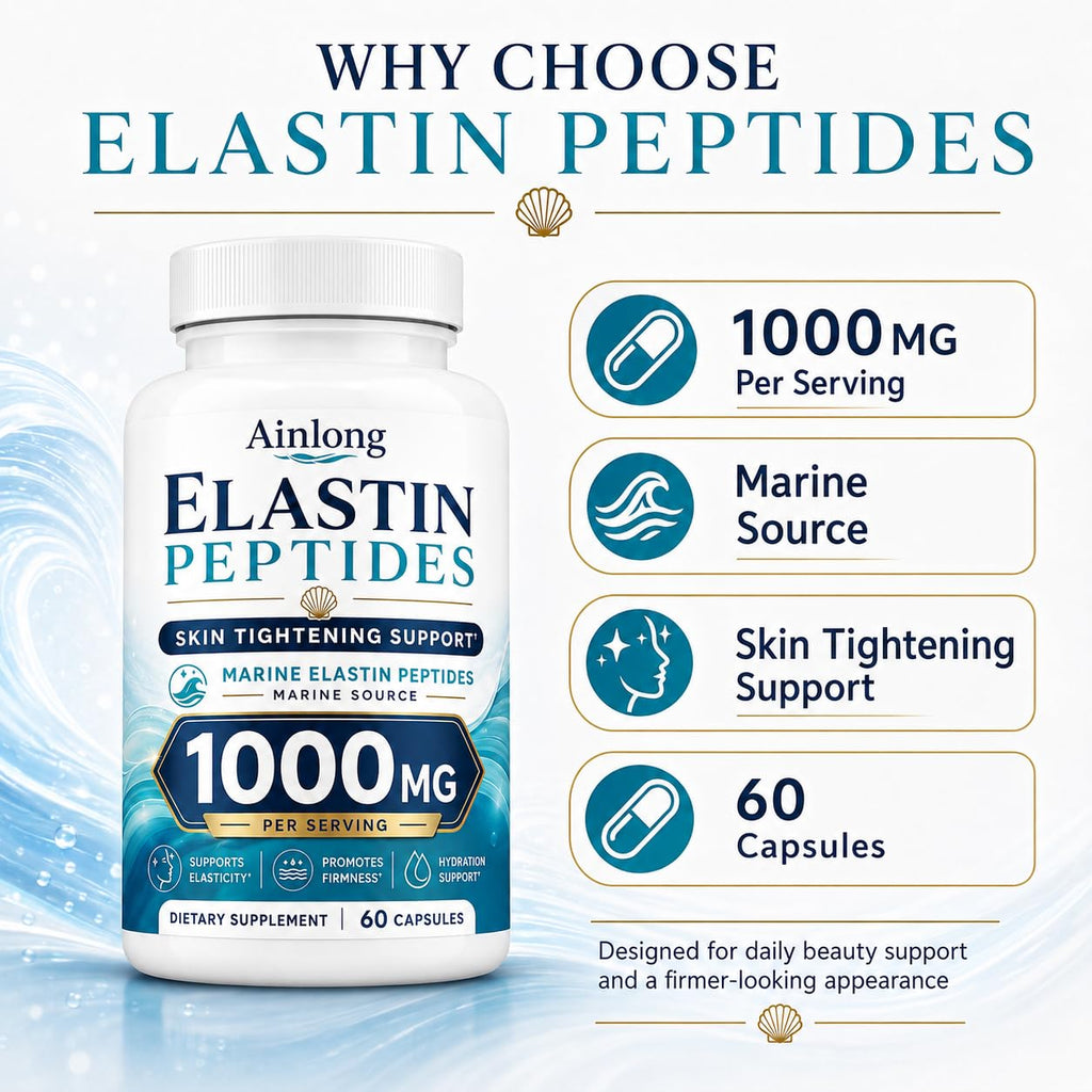 Ainlong Elastin Peptides 1000mg, Marine Elastin Peptide Skin Tightening Formula, 60 Count (1)