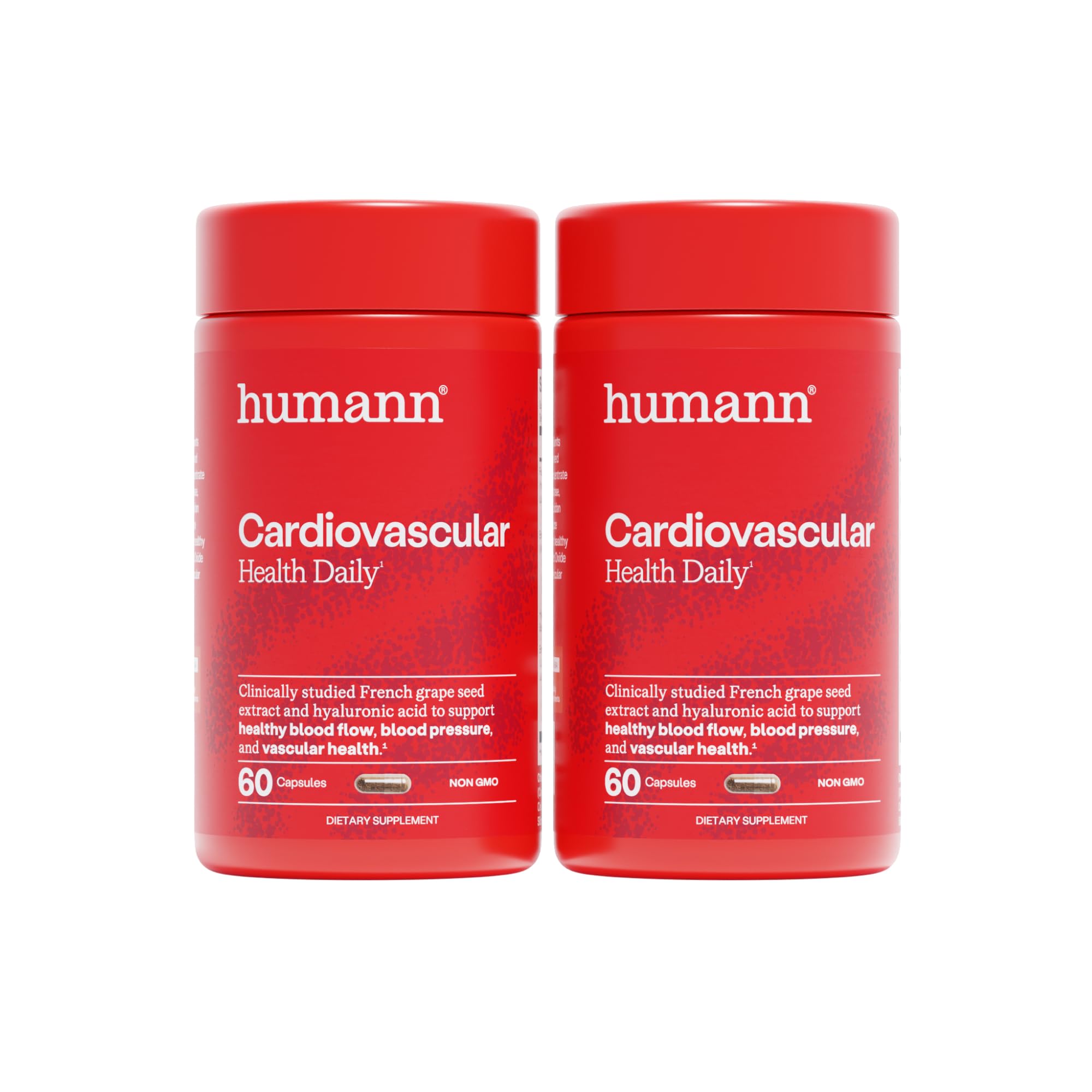 Humann Cardiovascular Health Daily, 4-in-1 Vascular & Blood Pressure Support, Grape Seed Extract & Hyaluronic Acid Circulation Supplement, Plant-Based Non-GMO, 120 Capsules