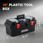 Black Canyon Tool Box - 19 Inch Plastic Dual-Layer Design, 44 lbs Load Capacity Portable Tool Box, Ergonomic Handle, Stackable & Top-Lid Storage, Perfect for DIY, Workshop & Job Site Organization