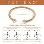 Fettero Gold Cuff Bangle Bracelets for Women - 14K Gold Plated Adjustable Open Cuff Friendship Bracelets Elegant Twisted Cable Bangle Bracelet Lightweight Pearl Bracelet for Dainty Jewelry
