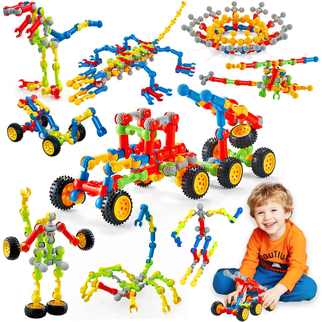 Huaker Stem Building Toys for 3 4 5 6 7 8 Year Old Boys Girls Kids,125 Pieces Building Blocks Educational Learning Toys with Large Storage Box,Ideal Christmas Birthday Gifts