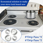 Mejiao 4 Pack (2) 6" & (2) 8" Electric Stove Burner Covers, Replacement Chrome Drip Pans for Whirlpool W10278125 W10196405 W10196406