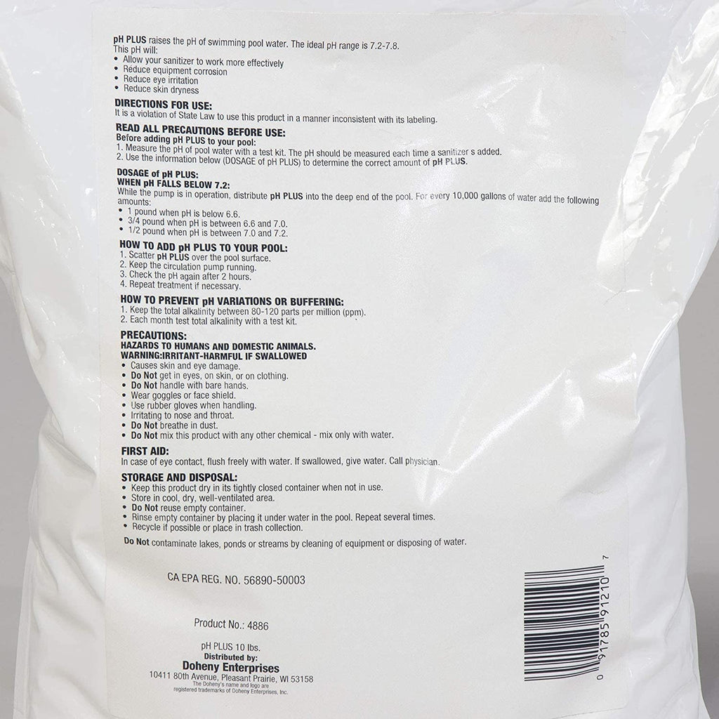 Doheny's pH Plus | Raise Your Swimming Pool pH Level | Pro-Grade Granular Soda Ash (Sodium Carbonate) | Proper pH Levels Protect Equipment & Prevent Eye and Skin Irritation | 25 LB Bucket