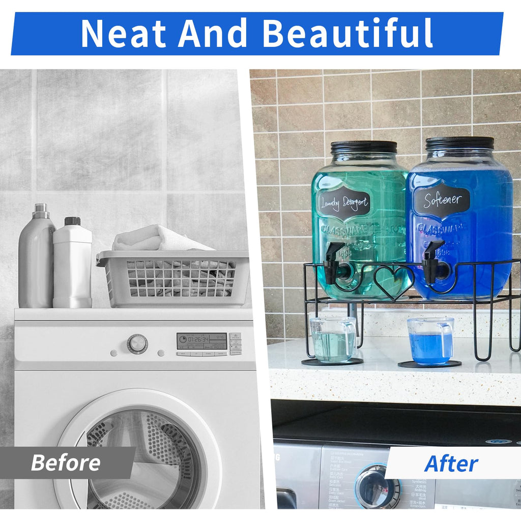 1 Gallon Liquid Laundry Detergent Dispenser with Stand, Glass Laundry Soap Dispenser, Glass Jars for Laundry Room Organization and Storage, Liquid Detergent, Fabric Softener