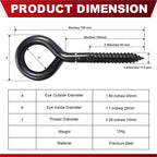 PAMAZY 6 Inch Heavy Duty Black Screw Eyes Hooks, 700LBS Breaking Strength, 4PCS Self Tapping Eyelet Screw Eye Bolts, Screw in Eye Hooks for Wood Securing Cables Wire, Heavy Indoor & Outdoor Uses