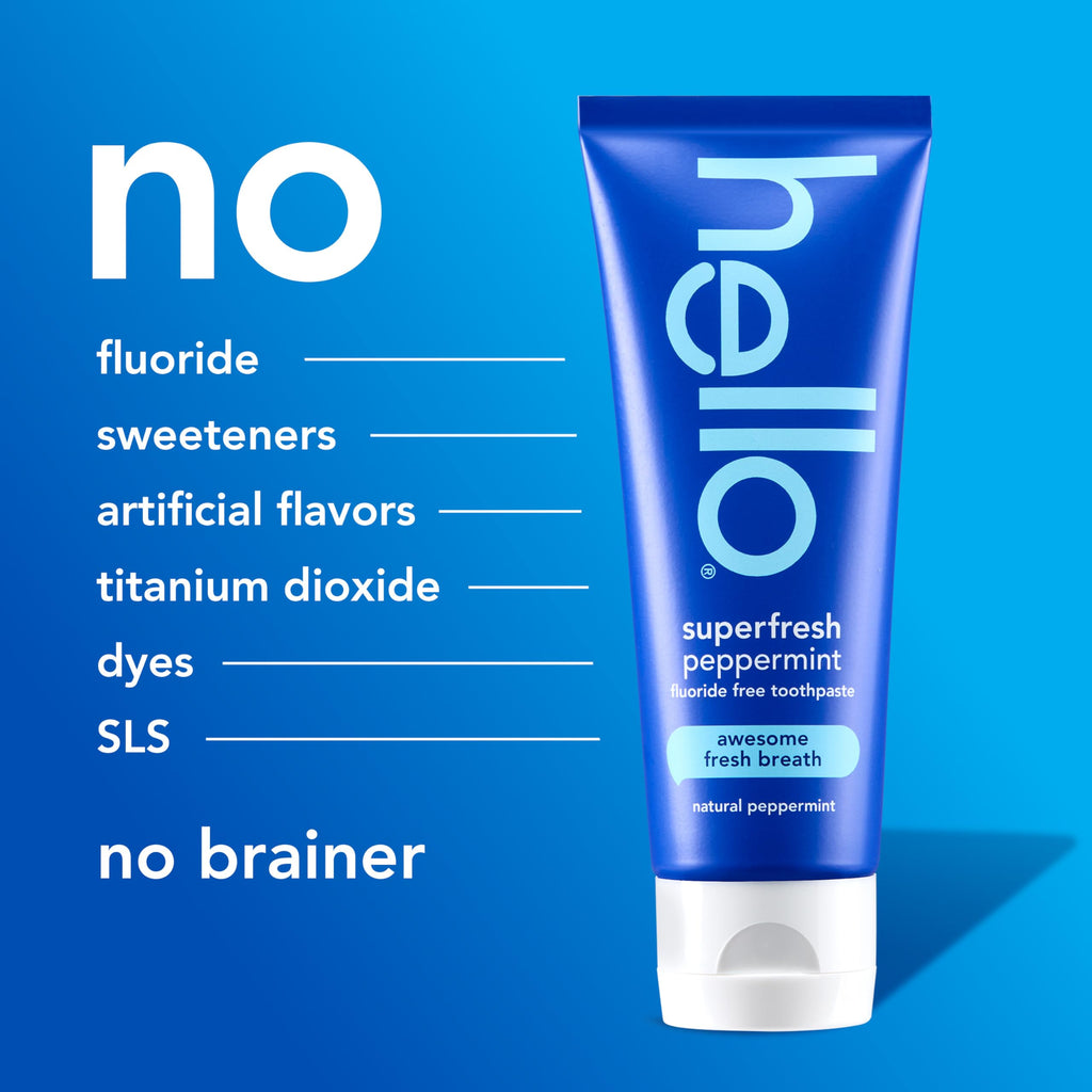 Hello Superfresh Natural Peppermint Fluoride Free Toothpaste for Bad Breath, 5 Oz, Minty Bad Breath Toothpaste, SLS Free, Vegan, Helps Whiten Teeth by Removing Surface Stains (Pack of 3)