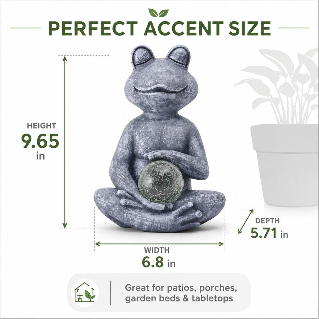 Fashionoda Solar Meditating Yoga Frog Statue 6.8L x 9.65H