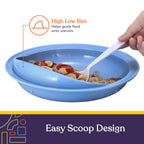 Special Supplies Adaptive Spill-Proof Scoop Plates- Dishes with Wall for Disabled, Elderly Adults with Special Needs from Parkinson's, Dementia, Tremors- 3 Pack (White, Blue, Red)