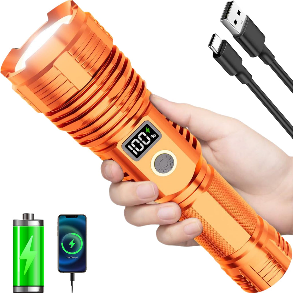 Flashlights High Lumens Rechargeable, 100,000LM LED Super Bright Flash Light, Zoomable Linternas with LCD Digital Display, 5 Mode, Waterproof, Powerful Tactical Flashlight for Emergencies Camping Gift