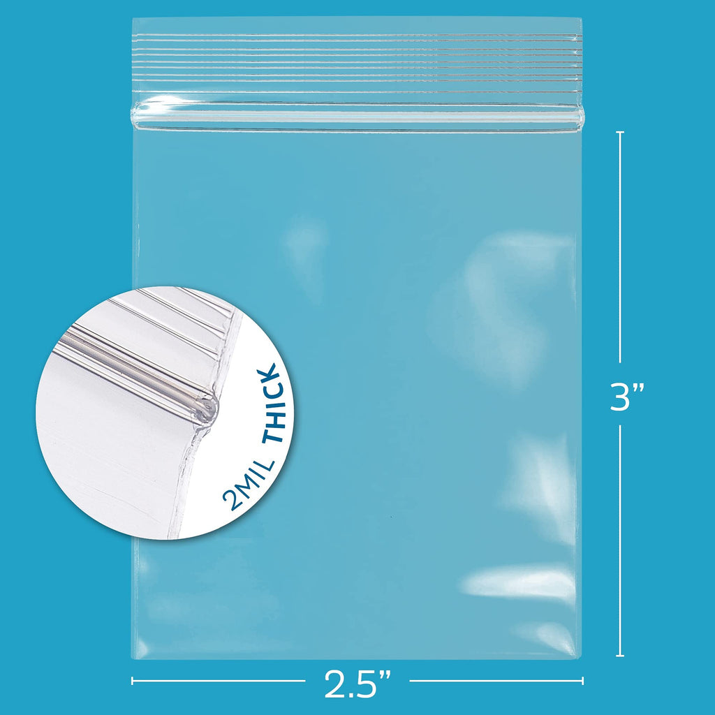 GPI - 2.5" x 3" Small Zip Bags, Clear Plastic Reclosable Jewelry Bags, 2.5 Mil Thick, with Resealable Zip Top Lock for Jewelry, Pills, Meds, Powders, Beads, Seeds, Candy, etc. - 100 Pack