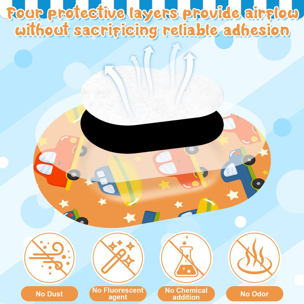 75 Pcs Adhesive Eye Patches for Kids Boys, 15 Cute Styles, 3 x 2 Inch Latex Free Breathable Cotton Adhesive Eye Patch for Amblyopia Lazy Eye, Light Blocking Disposable Eye Pad for Toddler Boys