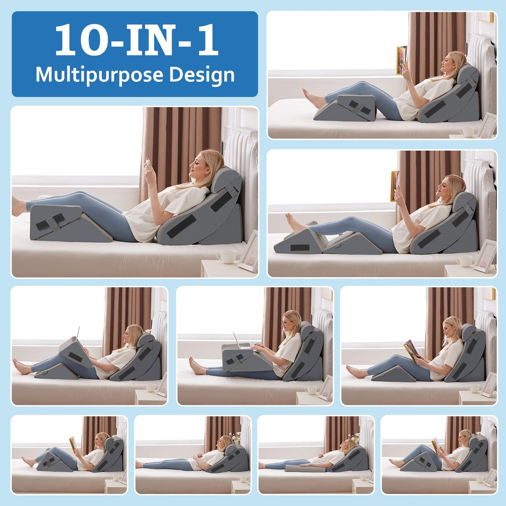 Ahpmeoa 5Pcs Wedge Pillow Set for After Surgery, Orthopedic Bed Wedge Pillow Set for Post Surgery, Acid Reflux Relief, Sleeping, Back Pain Relief, Adjustable Back Pillow for Bed Sitting up, Grey