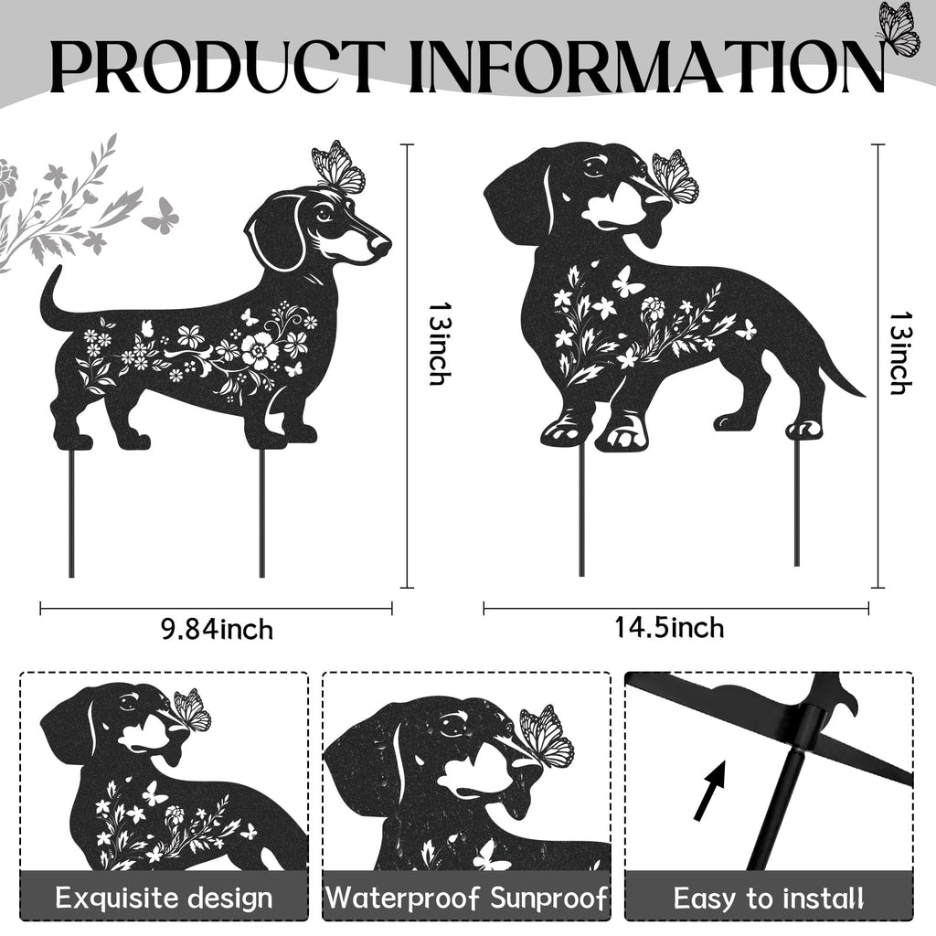 LIRAVENO Dachshund Garden Stakes Decorations - 2 Pcs Dog Statues Decor Set