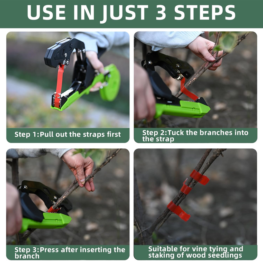 Suca Plant Tying Machine, Lightweight Plant Tying Tape Tool to Tie Up Vine Quickly, Tie Tapener Gun with Tapes and Staples Green