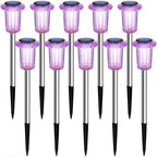 DenicMic Solar Lights Outdoor 10 Pack Waterproof Purple LED Stainless Steel Stake Outside Lights for Yard Pathway Garden Driveway Walkway Landscape Path Lighting Halloween Decorations Outdoor