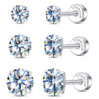 Limerencia Moissanite Stud Earrings, 3 Pairs Titanium Screw Back Earrings